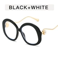 Retro round black frame sunglasses with golden metal temples and pearl accents - Glossy Black Clear Lens
