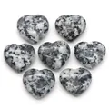 Spotted grey natural crystal heart stone pendants with polished finish in 7pcs set - Black White Stone