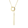 Minimalist Y-shaped golden stainless steel necklace with geometric ring and bar pendant - Gold