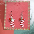 Christmas stocking earrings with red and white enamel finish and small decorative beads - 17 Striped Christmas Sock Set
