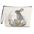 Easter canvas makeup bag featuring vintage rabbit and floral print with wrist strap - 17x25cm / Style 3