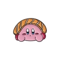 Insigne en émail mignon personnage Kirby embrassant un sushi au saumon pour vêtement - Pin de cosplay de sushi rose