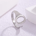 Minimalistischer silberner ovaler hohler Ring aus poliertem Edelstahl für Damen - Einstellbar Offen / Hohler Ovaler Stil (JR225) / Silber