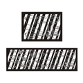 Minimalist kitchen mat with black hand-drawn food and cookware illustrations on crystal velvet - Black & White Stripes