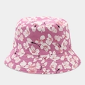 Detail shot of pink cherry blossom print and stitching on canvas bucket hat - Pink Base White Pink Gradient Sakura Style (28#色)