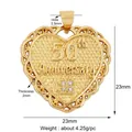 Golden heart charm with 50th Anniversary engraving and micro-pave cubic zirconia - Gold Heart 50th Anniversary