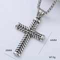 Detailed view of silver cross pendant with vintage texture and dimensions 44MM by 30MM - Retro Textured Cross Style (Style 14)
