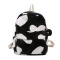 Fuzzy heart print backpack in black and white plush with cute eyeball charm - Soot Sprite Charm Style / Black