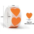 Roll of 500 orange heart-shaped self-adhesive stickers for sealing and labeling - 25mm 500 Pcs/Roll / Orange