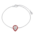 S925 sterling silver bracelet featuring a red enamel border and clear zircon teardrop charm - 925 Silver / White Zirconia Red Border Pear (DY150165-S-W-WH)
