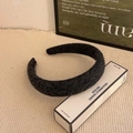 Chic black padded velvet headband with plush texture and non-slip lining for women - Black Polka Dot
