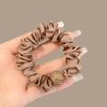 Brown satin scrunchie with a sparkling rhinestone-studded golden ball detail - Light Coffee Rhinestone Scrunchie