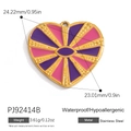 Pink heart enamel charm in stainless steel with evil eye motif and gold border detail - Purple and Pink Heart Pendant (PJ92414B)