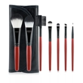 Set di 7 pennelli da trucco con manici rossi e custodia in pelle PU nera da viaggio - Set da 7 Pezzi Con Manico Rosso E Setole Bianche E Nere (Con Borsa Nera)