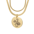 Collier double couche en titane doré avec chaînes serpent et pendentif fleur ronde - Avril-Or (Marguerite)