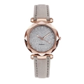 Detailed macro view of silver glitter watch dial with rose gold faceted bezel and grey suede band - Gray