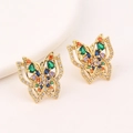 Detailed macro view of butterfly earrings with colorful pavé zircons and gold plating - Mini Colorful Butterfly Style (Style 3)