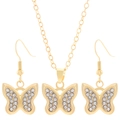Set di gioielli a farfalla dorata con collana e orecchini a goccia con cristalli - Set di Strass Motivo Farfalla (12036)