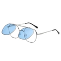 Lunettes de soleil rétro en métal argenté à verres relevables bleu clair tendance - Monture Argent Verres Bleus