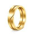 Polished gold stainless steel band ring with minimalist irregular wave cut surface finish - US 7 / Gold
