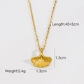 Detailed view of gold ginkgo leaf necklace with 40+5cm chain length and weight data - Ginkgo