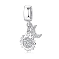 S925 Sterling Silver Sun and Moon bead charm with transparent gems and polished clasp - 925 Silver / PD0052-Sun & Moon Double Dangle Charm