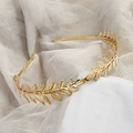 Golden laurel leaf headband with metallic leaves in ancient Greek style on grey fabric - 20#