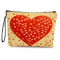 Canvas makeup bag featuring red heart prints and black wristlet strap on beige fabric - Large Red Heart Print (With Wrist Strap)