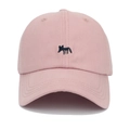 Pink cotton baseball cap featuring minimalist navy blue fox embroidery on the front - Adjustable / Pink