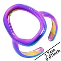 Macro view of iridescent stainless steel wave ring with 1.7cm inner diameter detail - Rainbow