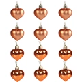 Set of 12 orange copper heart ornaments in matte and mirror finishes for Christmas - Bronze