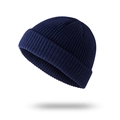 Dark blue knitted beanie hat in a minimalist hip-hop style with folded edge for men and women - Navy Blue