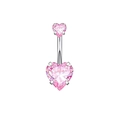 Navel ring featuring a double pink heart-shaped zircon set in polished silver metal - Silver Double Heart