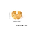 Detailed view of gold stainless steel woven heart ring with size and weight dimensions - Adjustable Open / Woven Knot Style (TYGR0156)
