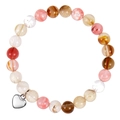 Bracelet en pierres naturelles zébrées roses avec un pendentif en forme de cœur argenté - À ma nièce / Bracelet Pierre Pastèque