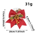 Red glitter Christmas bow ornament with gold pine cone and berries, 17cm holiday decoration - Red