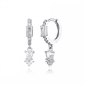 Elegant s925 silver geometric hoop earrings with sparkling teardrop zircon drops - Silver