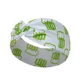 White twist knot yoga headband with green cartoon beer mug print for St. Patrick's Day - FC11-15 White Beer Mug