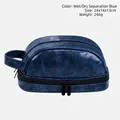 Herren Kulturbeutel aus blauem PU-Leder mit wasserfestem Finish und Doppelreißverschluss - Blauer Halbkreis (Nass- und Trockentrennung)