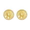 Vintage gold coin earrings with Virgin Mary relief and sparkling zircon halo - Style B Round Virgin Mary White Zircon