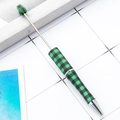 DIY plastic beadable pen featuring a green and black plaid pattern design - Green and Black Plaid Pattern (127)