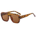 Retro oversized square aviator sunglasses with leopard print frame and brown lenses - Leopard Frame / Tea Lens