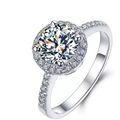 Bague classique en argent avec moissanite 1ct centrale et sertissage halo étincelant - Ouvert Réglable / Design Halo Pavé (MS051)