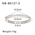 Silver stainless steel heart bracelet with white shell inlays and zircon stones - Silver Double Heart Inlaid Diamond Bangle