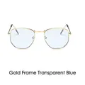Modern gold metal polygon sunglasses with transparent blue lenses for a retro chic look - Gold Frame Blue Lens