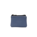 Blue canvas mini coin purse with black zipper and white stitching on a clean white background - Autumn Blue