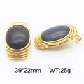 Golden stainless steel oval cat eye earrings in black finish for women stylish jewelry - Gold Oval Black Cat's Eye 39*22mm (KE115369-TOM)
