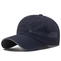 Dark blue laser perforated mesh baseball cap with breathable fabric and grey trim finish - Grommet Type / Navy Blue