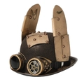 Brauner Steampunk-Zylinder mit Hasenohren, Bronzebrille und Getriebedetails - Verstellbar / Große Ohren (Steampunk Zylinder)