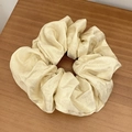 French vintage champagne gold shimmer scrunchie with soft pleated satin texture - Large / Beige